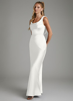 Azazie Elena Bridesmaid Dresses White Mermaid Pleated Stretch Satin Dress image5