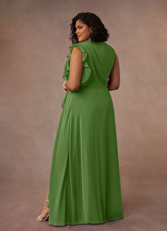 Azazie Narine vestidos de madre de la novia Vestido de Albahaca de Gasa de Corte en A con Cuello alto plisado image10