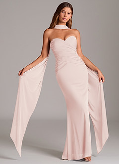 Azazie Katelyn Vestidos de damas de honor Vestido de Pétalo De Rosa de Malla de Corte Recto Convertible con Sin tirantes image1