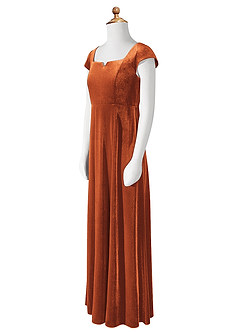 Azazie Gabi Junior Terracotta A-Line Velvet Dress image10