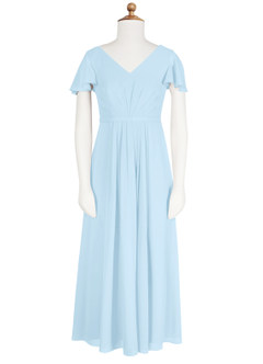 Azazie Peony Junior Sky Blue A-Line Pleated Chiffon Dress image6