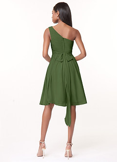Azazie Katrina Robes de demoiselle d'honneur Robe Trapèze en Mousseline de soie Ue épaule Olive image2