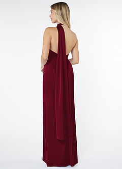 Azazie Kaylani Bridesmaid Dresses Burgundy Mermaid High Neck Stretch Satin Dress image2