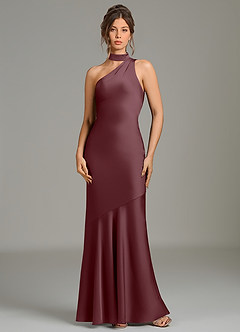Azazie Jalissa Jurken voor bruidsmeisjes Jurk van Stretch Satijn met Zeemeermin One-shoulder Sangria image1