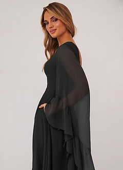 Barbie ♥ Azazie Bridesmaid Dresses Black A-Line Long Sleeve Chiffon Dress image6