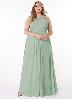 Azazie Kaleigh Bridesmaid Dresses Agave A-Line Pleated Chiffon Dress image7