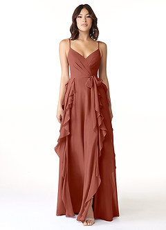 Azazie Peyton Bridesmaid Dresses Auburn A-Line Ruched Chiffon Dress image5