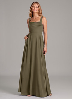 Azazie Shaude Bridesmaid Dresses Willow Green A-Line Pleated Chiffon Dress image3