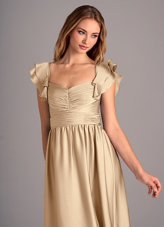 Azazie Anaya Robes de demoiselle d'honneur Robe Trapèze Convertible en Satin extensible Encolure en Forme de Cœur Champagne image6