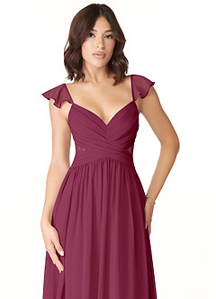 Azazie Lissa Bridesmaid Dresses Mulberry A-Line Lace Chiffon Dress image6