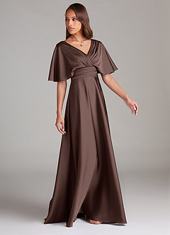 Azazie Pamela Robes de demoiselle d'honneur Robe Trapèze en Satin extensible Plissée Ganache image3