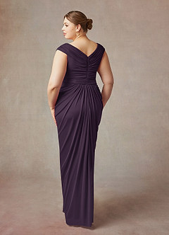 Azazie Lisolette Mother of the Bride Dresses Plum Sheath Pleated Mesh Dress image12