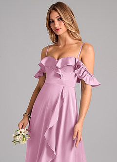 Azazie Lyra Vestidos de damas de honor Vestido Rosa Caramelo de Satén Elástico de Línea A Convertible con Hombros descubiertos image7