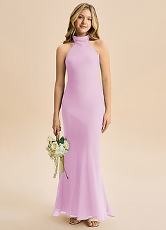 Azazie Velli Junior Meerjungfrau-Linie Hoher Kragen Chiffon Kleid Bonbonrosa image1