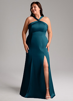 Azazie Rue Bridesmaid Dresses Ink Blue A-Line Pleated Stretch Satin Dress image10