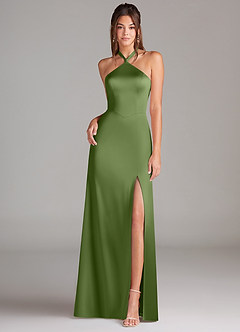 Azazie Elliana Bridesmaid Dresses Juniper A-Line Side Slit Stretch Satin Dress image4
