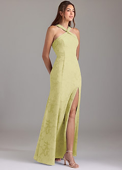 Azazie Rue Bridesmaid Dresses Lemon Sorbet A-Line Pleated Floral Burnout Dress image4