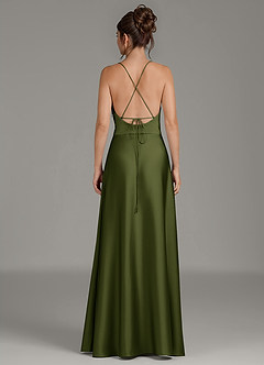 Azazie Eris Bridesmaid Dresses Olive A-Line Pleated Stretch Satin Dress image6