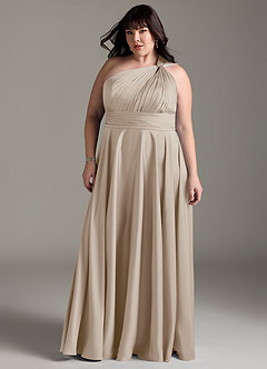 Azazie Charlize Robes de demoiselle d'honneur Robe Trapèze en Satin extensible Ue épaule Givre image13