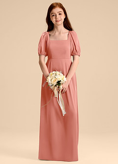 Azazie Briar Junior A-Linie Schleifen Stretch-Satin Kleid Koralle image1