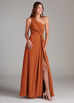Azazie Brooke Bridesmaid Dresses Cinnamon A-Line One Shoulder Chiffon Dress image4