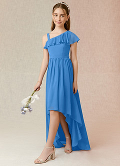 Azazie Mango Junior Blue Jay A-Line Ruched Chiffon Dress image3