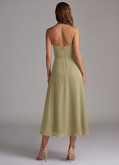 Azazie Wren 신부 들러리 드레스 A라인 스트랩리스 쉬폰 티 길이 드레스 image2