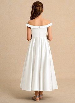 Azazie Teeny Junior Formal Jurken voor bloemenmeisjes A-Lijn Jurk van Mat Satijn Geplooid Ivoor image2