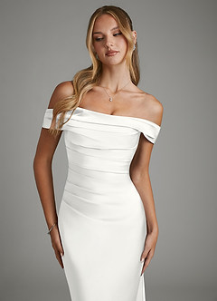 Azazie Hayden Vestidos de damas de honor Vestido Blanco de Satén Elástico de Corte Sirena con Corsé image6