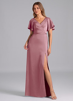 Azazie Ambrosia Bridesmaid Dresses Vintage Mauve A-Line Pleated Stretch Satin Dress image1