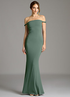 Azazie Shantal Bridesmaid Dresses Eucalyptus Mermaid Off the Shoulder Premium Stretch Jersey Dress image5