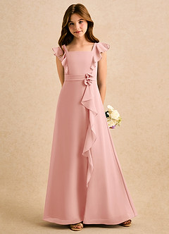 Azazie Soso Girls Formal Blomsterpigekjoler A-Line Plisseret Chiffon Gulv-længde Kjole image5