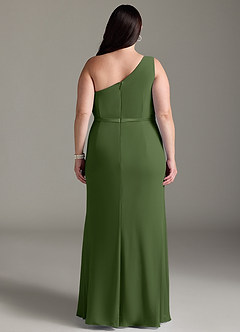 Azazie Liza Jurken voor bruidsmeisjes Jurk van Chiffon met Zeemeermin One-Shoulder Olijf image7