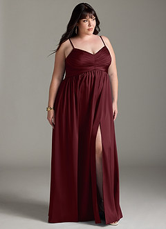 Azazie Alia Bridesmaid Dresses Cabernet A-Line Pleated Stretch Satin Dress image12