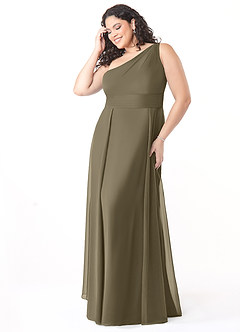Azazie Dallas Vestidos de damas de honor Vestido de Verde Sauce de Gasa de Corte en A con Hombro unilateral image8
