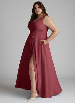 Azazie Karina Bridesmaid Dresses Merlot A-Line Pleated Chiffon Dress image13