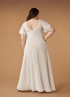 Azazie Veradis Robes de mariée Robe Trapèze en Mousseline de soie Col V dentelle Diamant Blanc Champagne image11