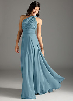 Azazie Charlize Bridesmaid Dresses Moody Blue A-Line One Shoulder Chiffon Dress image1