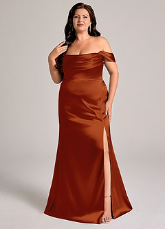 Azazie Saige Robes de demoiselle d'honneur Robe Fourreau Convertible en Satiné métallisé Épaule décolletée Auburn image11