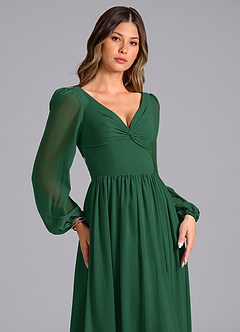 Azazie Zeya Bridesmaid Dresses Dark Green A-Line Long Sleeve Chiffon Dress image5