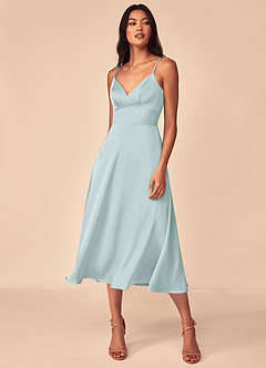 Azazie Dottie Bridesmaid Dresses Mist A-Line Stretch Satin Dress image3