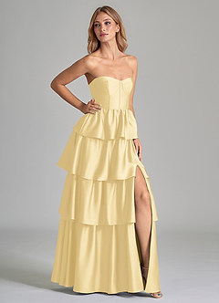 Azazie Faye Bridesmaid Dresses Butter A-Line Ruched Stretch Satin Dress image1