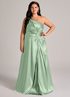 Azazie Brooke Bridesmaid Dresses Matcha A-Line One Shoulder Metallic Satin Dress image8