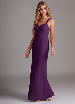 Azazie Denice Bridesmaid Dresses Grape Sheath Pleated Chiffon Dress image3