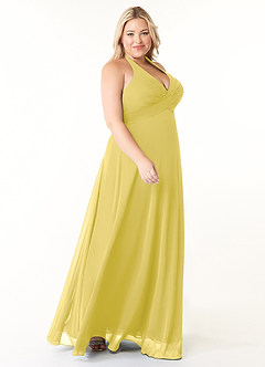 Azazie Tessie 신부 들러리 드레스 A라인 주름진 쉬폰 바닥 길이 드레스 image8