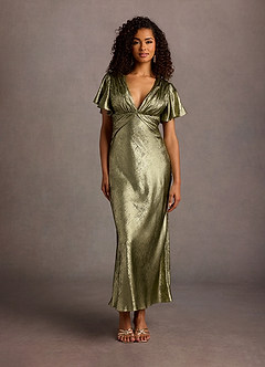 Nancy Gold Leaf Plunging Maxi Dress image3