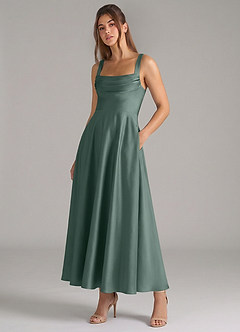 Azazie Shaude Jurken voor bruidsmeisjes Jurk van Stretch Satijn met A-Lijn Geplooid Zeemos image5