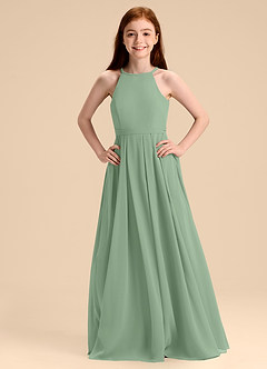 Azazie Arianthe Junior Jurk van Chiffon met A-Lijn Geplooid Matcha image7