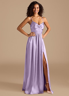 Azazie Zeya Bridesmaid Dresses Lilac A-Line Pleated Metallic Satin Dress image6