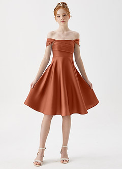 Azazie Amira Junior Cedar Rose A-Line Pleated Stretch Satin Dress image5
